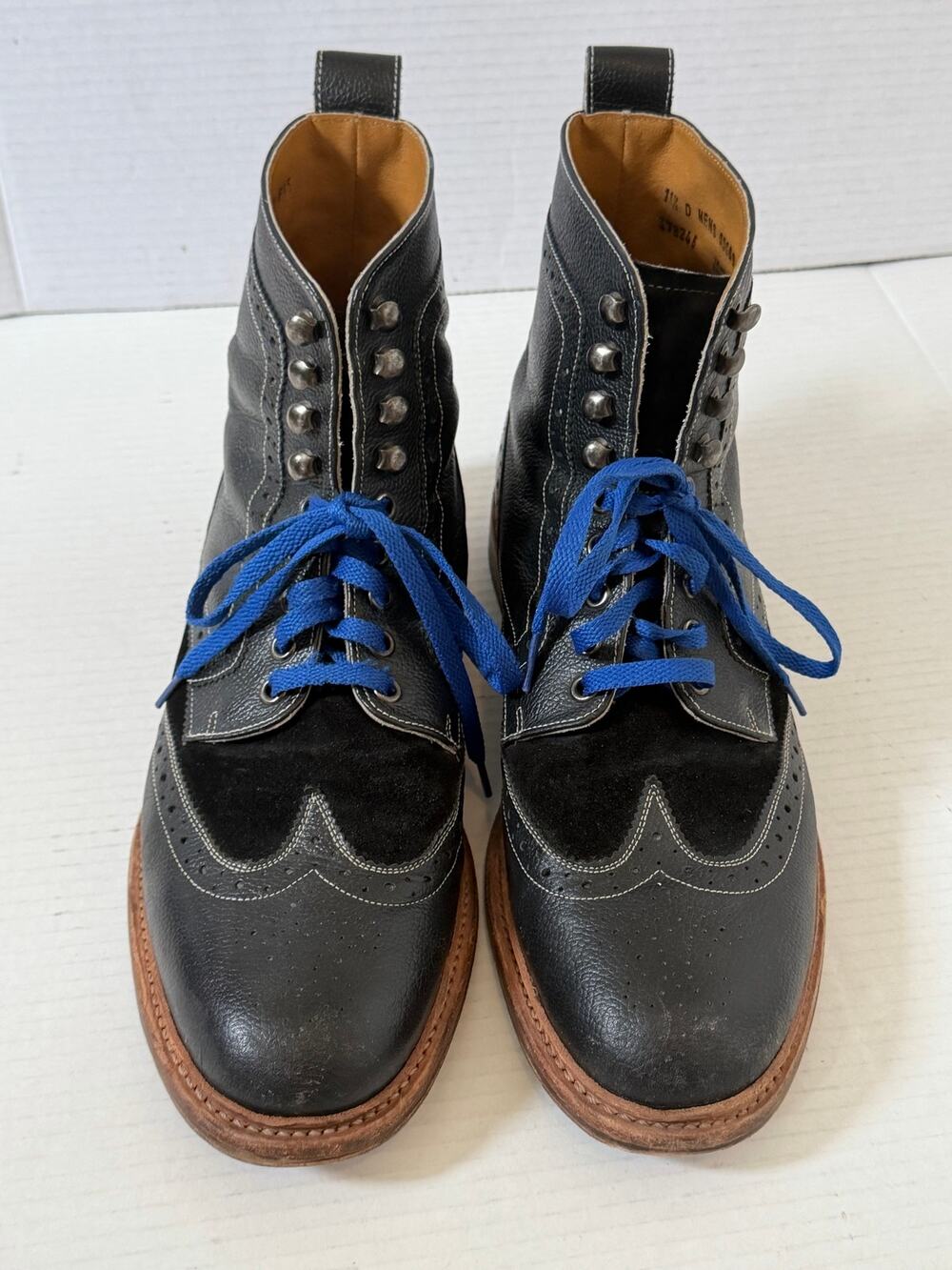 Men's Stacy Adams WingTip Two Tone Black Leather Tall Boots Size 11.5